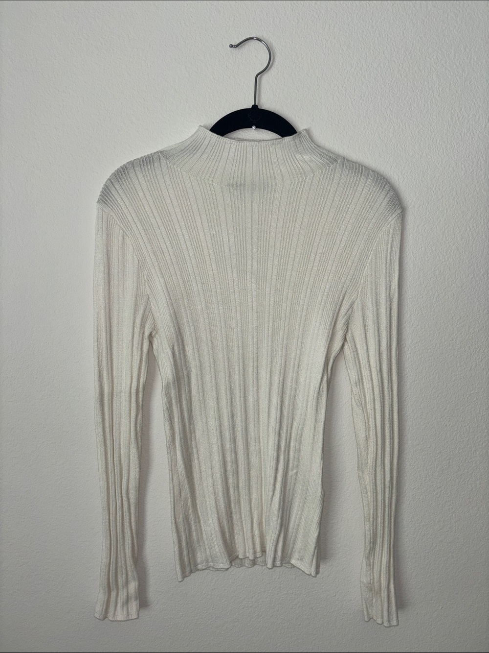 Women's Cream Ribbed Long-Sleeve Mock Neck Top